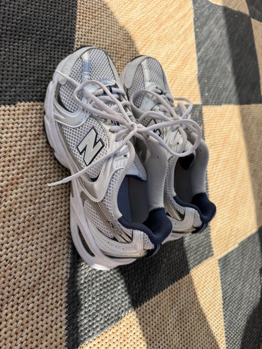 New Balance White and Navy Athletic Sneakers